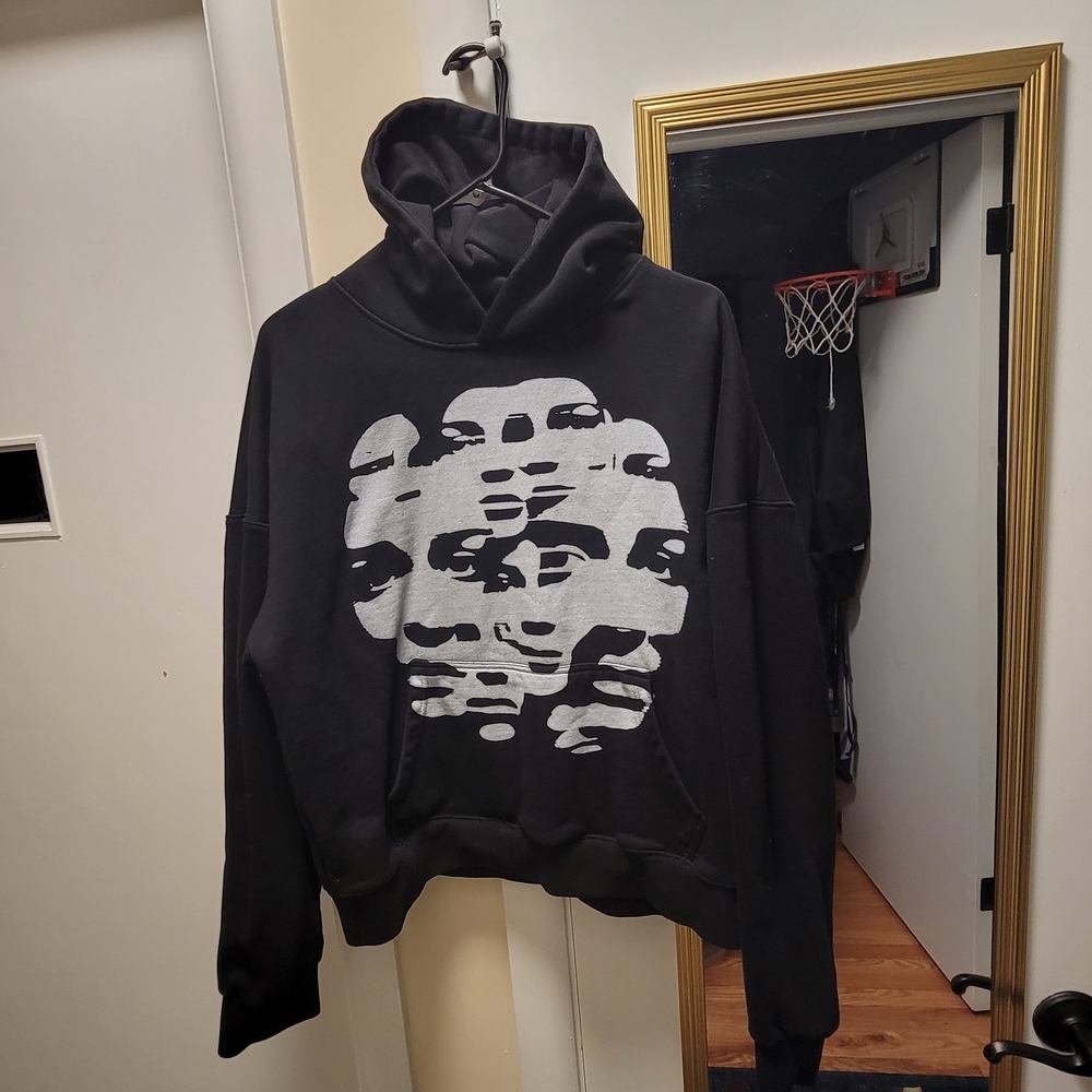 Hype Black Hoodie with Monochrome Face Design